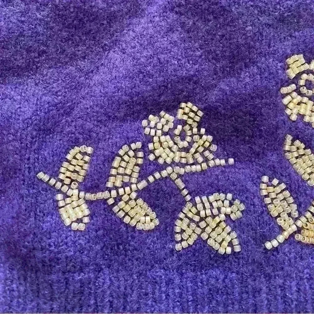 ❣️Zara Dark Purple Flower Beaded Wool Knit Crop Top NWT Size Small, smoke free - Picture 11 of 14